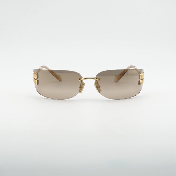 Miu Miu MUA51S 5AK20P Sunglasses Gold Rectangle Frame, Bronze Mirror Lenses main image 6